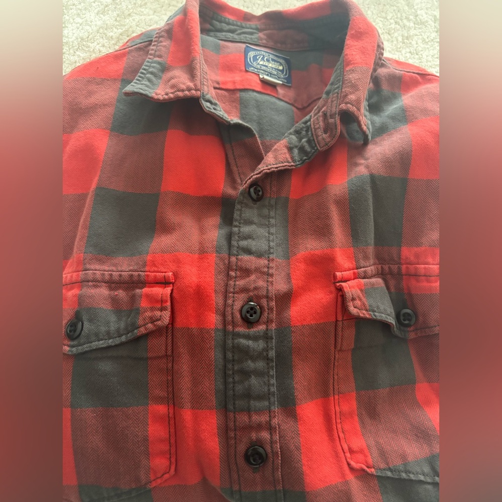J. Crew Red and Black Checkered Men's Shirt